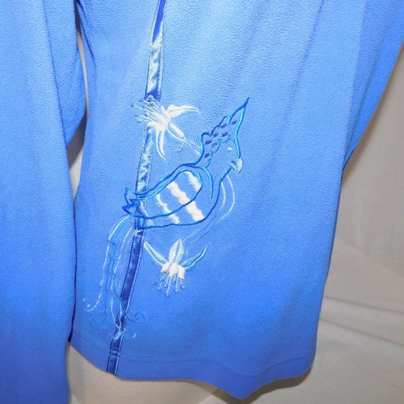 LUHTA Finland Womens M /10 Pullover 1/4 Zip Fleece embroidered Bird Flower *READ - Picture 3 of 13